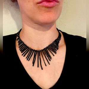 Fringe bib choker ethnic tribal wooden black necklace